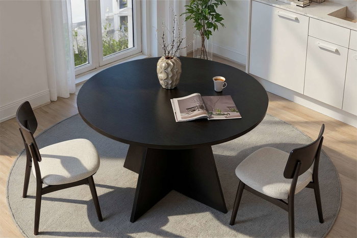 Hanah Home Mesa de Comedor 120x120 cm, Tablero de Melamina Negro Madera, Robusta 60 kg de Carga, Grosor 25 mm - Virella Wood Black